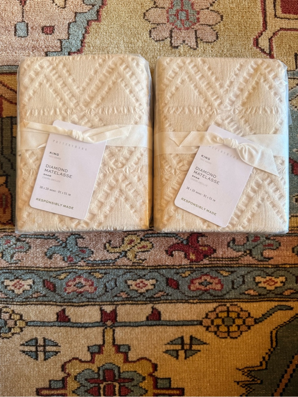 Pottery Barn Diamond Matelassé King Shams– Cream